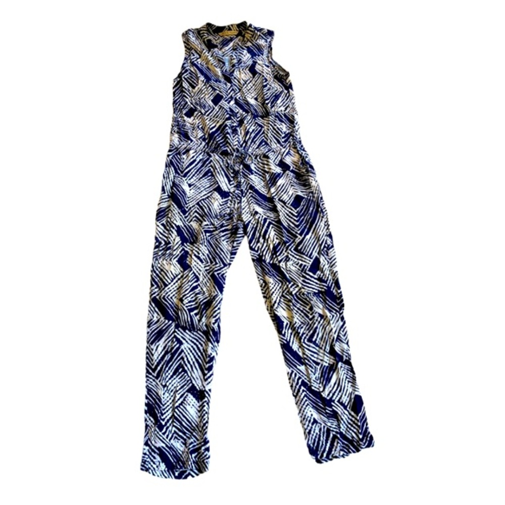 TRINA TURK Navy Blue & White Abstract Print Sleeveless Button Down Jumps…nwot